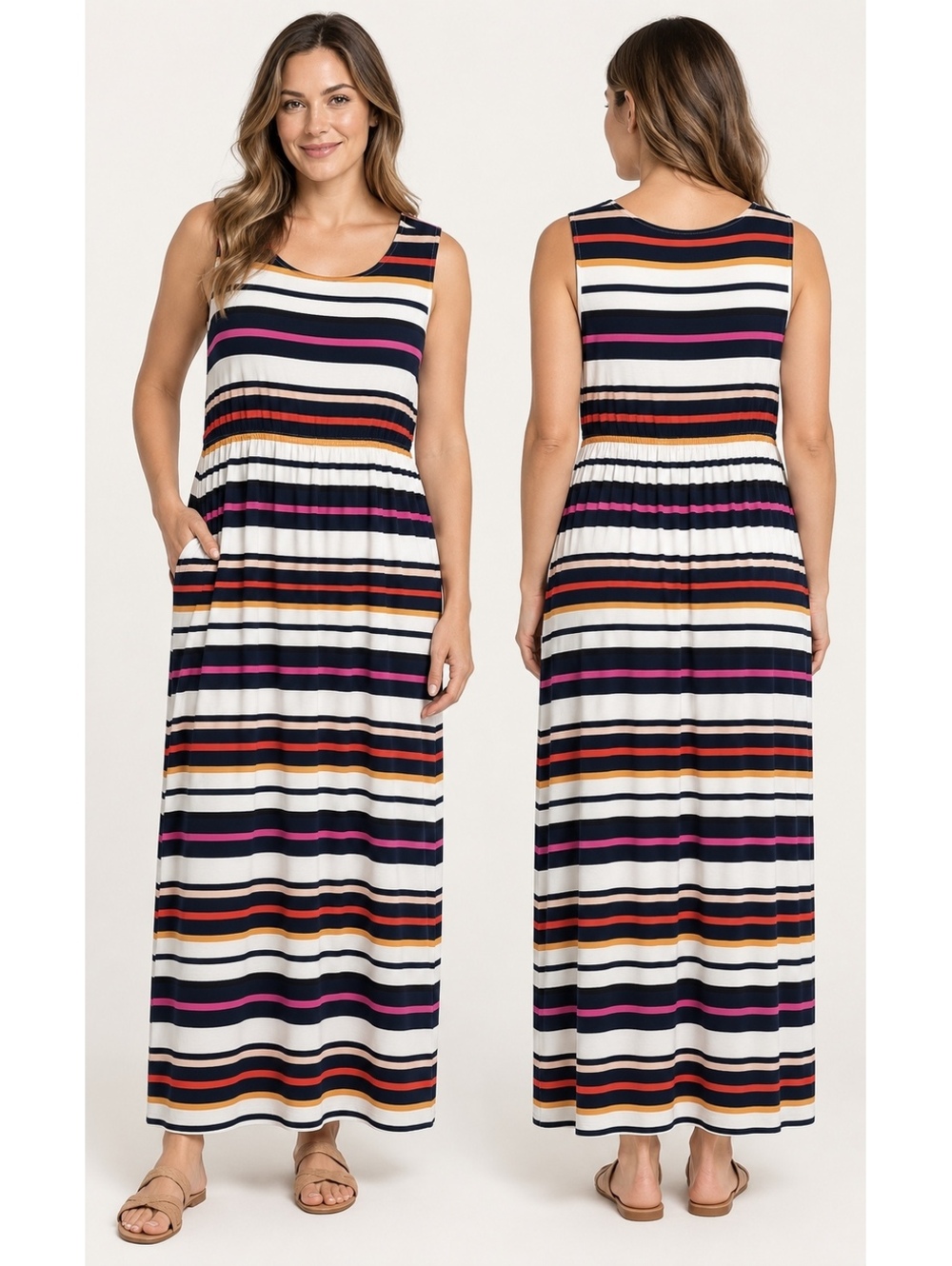 In Every Story Striped Fit & Flare Maxi Dress Pockets Size Unknown